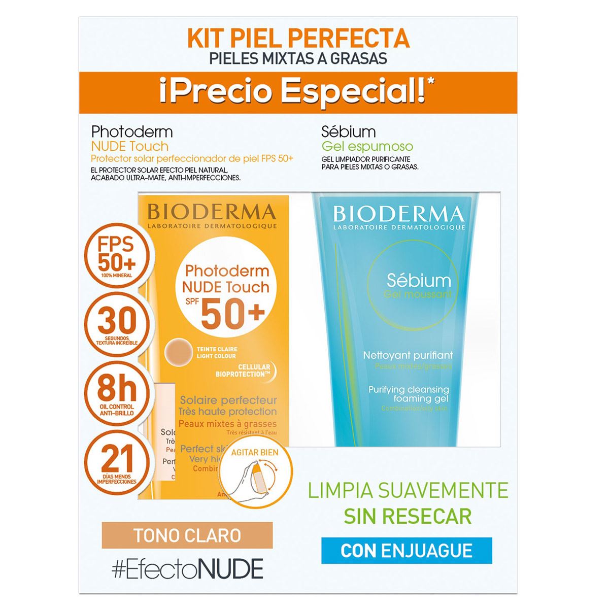 KIT Photoderm Nude Touch Claro SPF 50 y Sébium Gel 100 ml