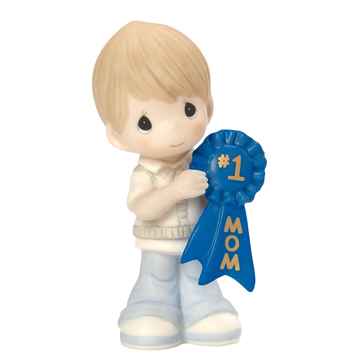 Boy Holding Mom Blue Ribbon Figurine