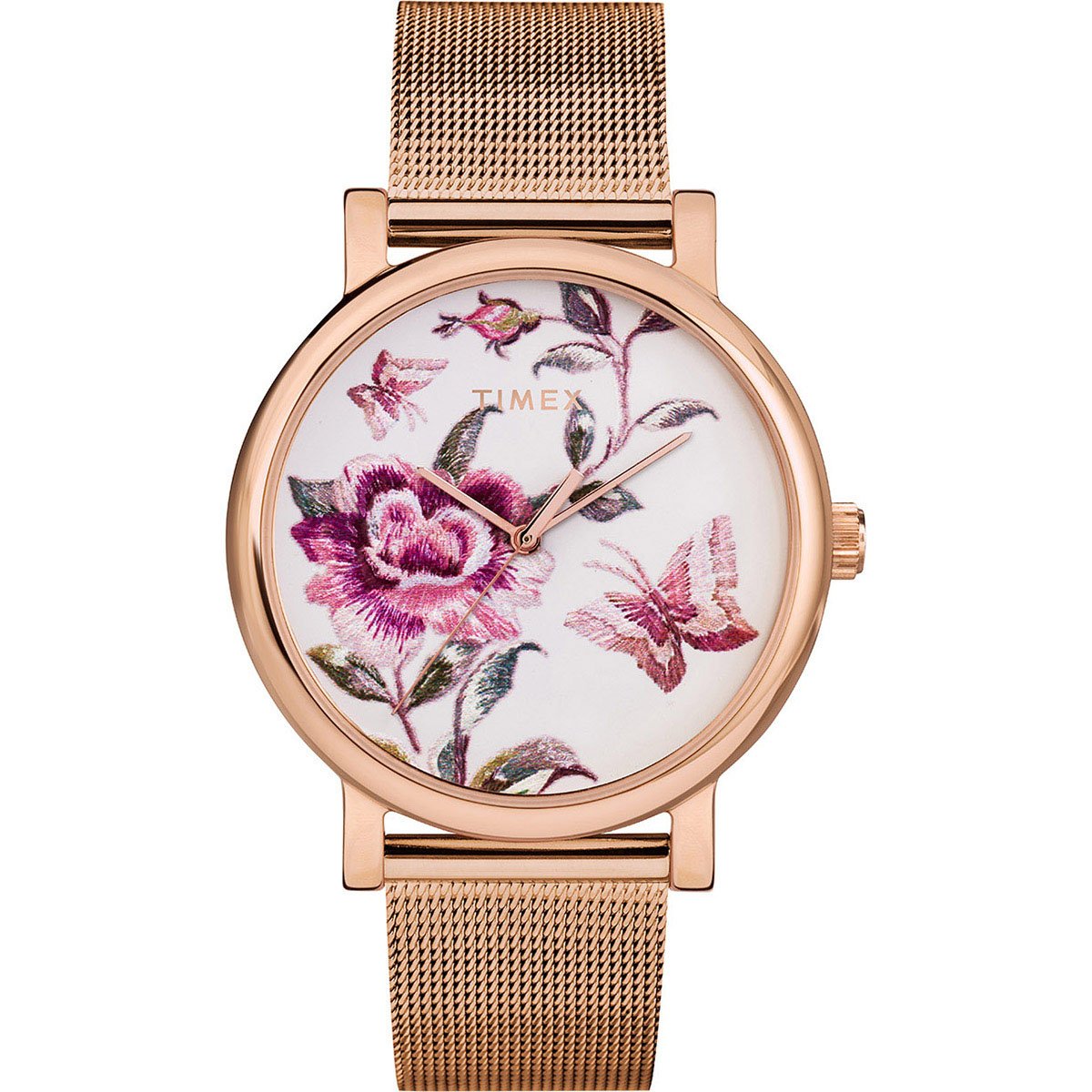 Reloj Oro Rosado Con Flores Para Dama Timex