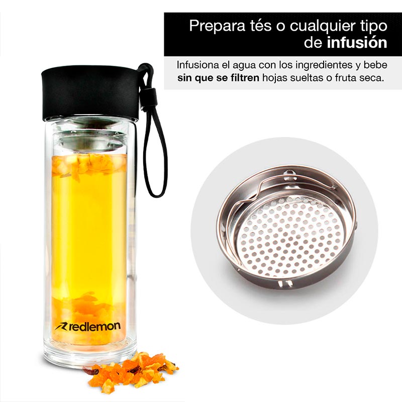 Redlemon Termo Infusor De Vidrio De Doble Pared Aislante Botella Con