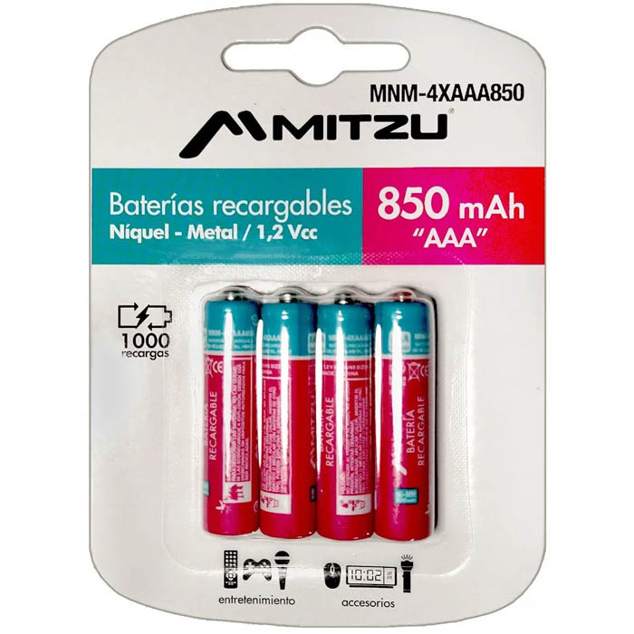 Paquete De 4 Pilas Recargables Triple A Mitzu AAA 1 2v