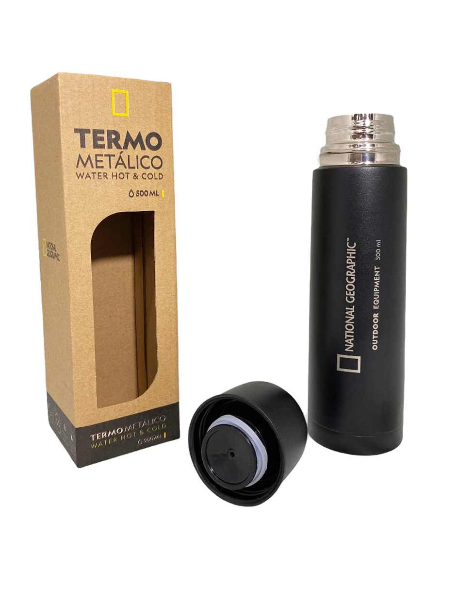 Termo metálico de acero inoxidable de 500ml negro National Geographic