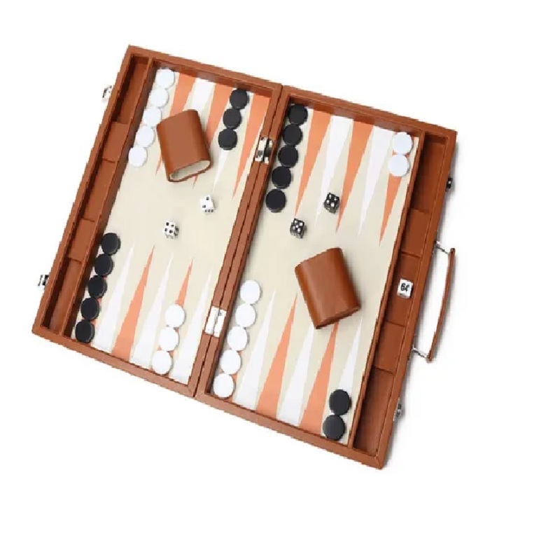 Backgammon De Cuero Sint Tico Premium Con Estuche Fino Caf