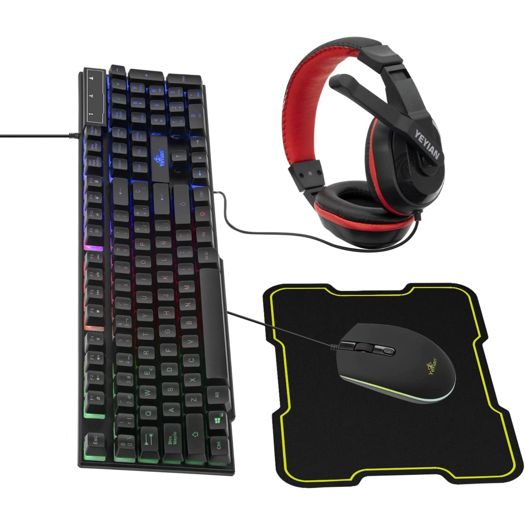 Kit De Teclado Mouse Headset Mousepad Gamer Yeyian Hydra 2001 RGB