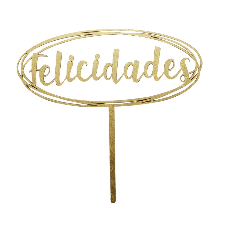 Letrero Pastel Cake Topper Felicidades Gold BdLG 015