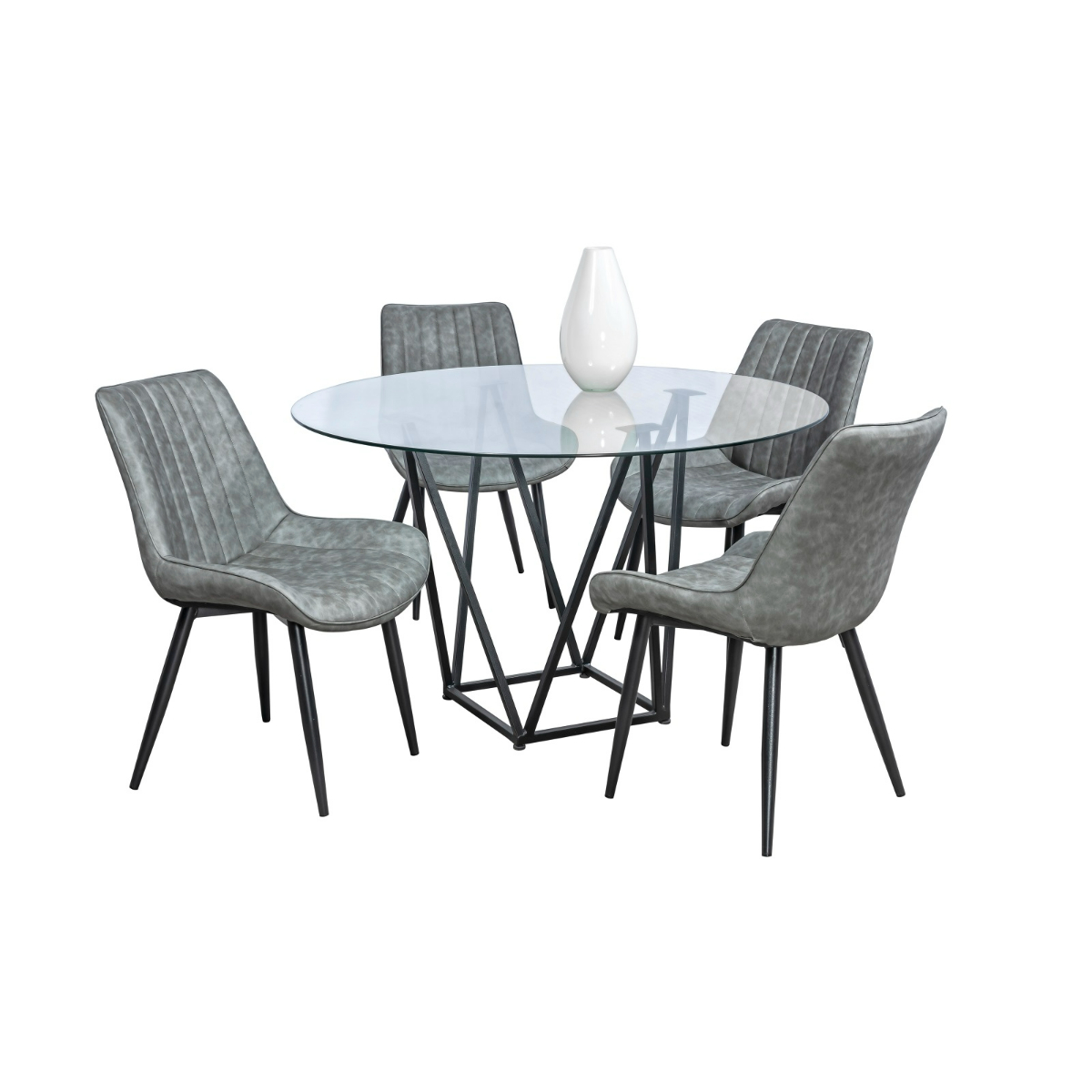 Comedor Java Gris 4 Sillas Redondo Tubular Y Cristal