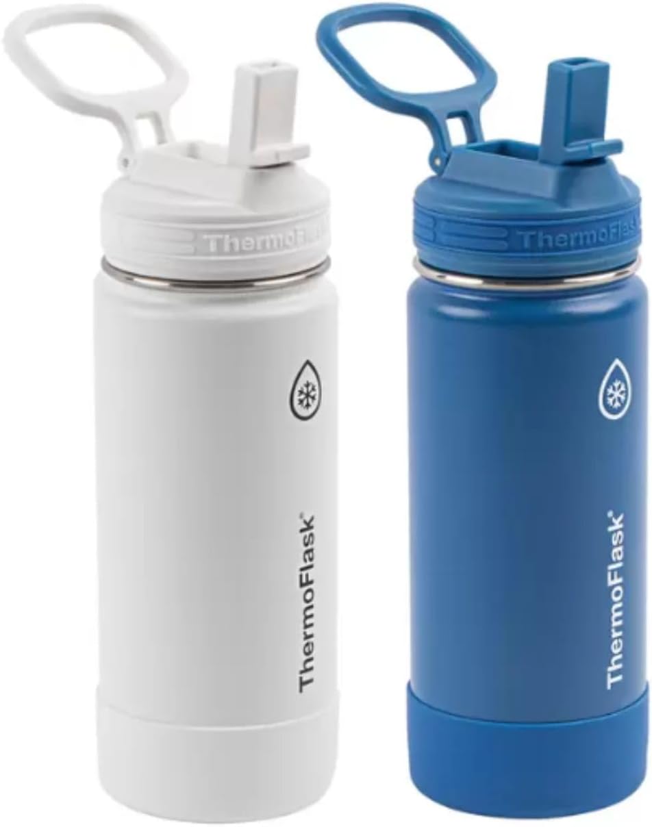 Thermoflask Juego De 2 Botellas De Acero Inoxidable 474ml Blanco Azul