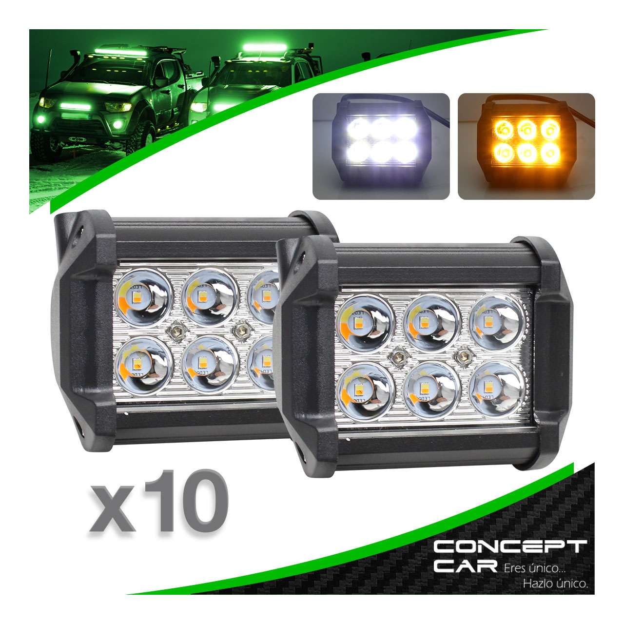 10 Par Faros 12 Led Dually Bicolor Dual Blanco Ambar