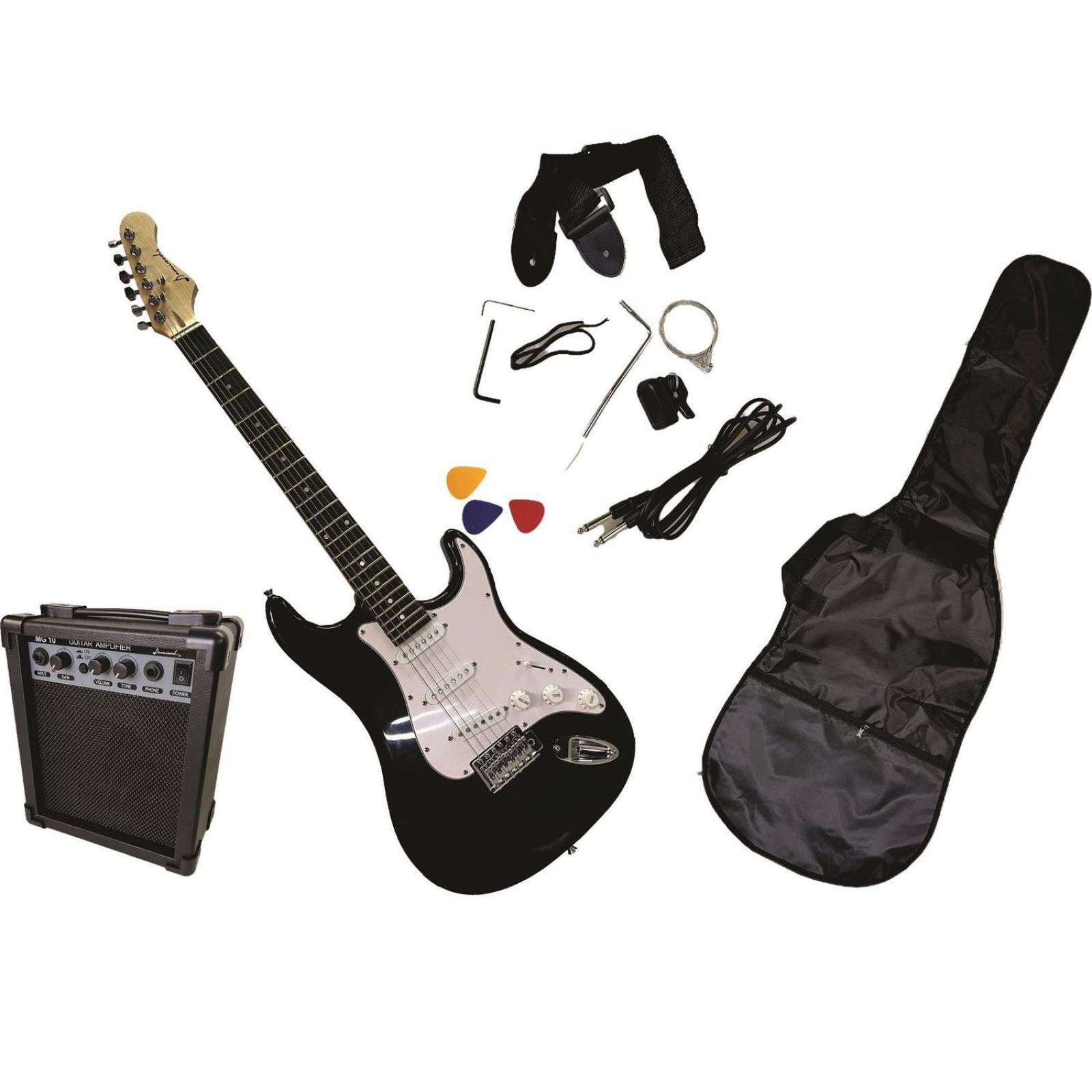 Kit De Guitarra Electrica Negra Profesional Funda Amplificador Afinador