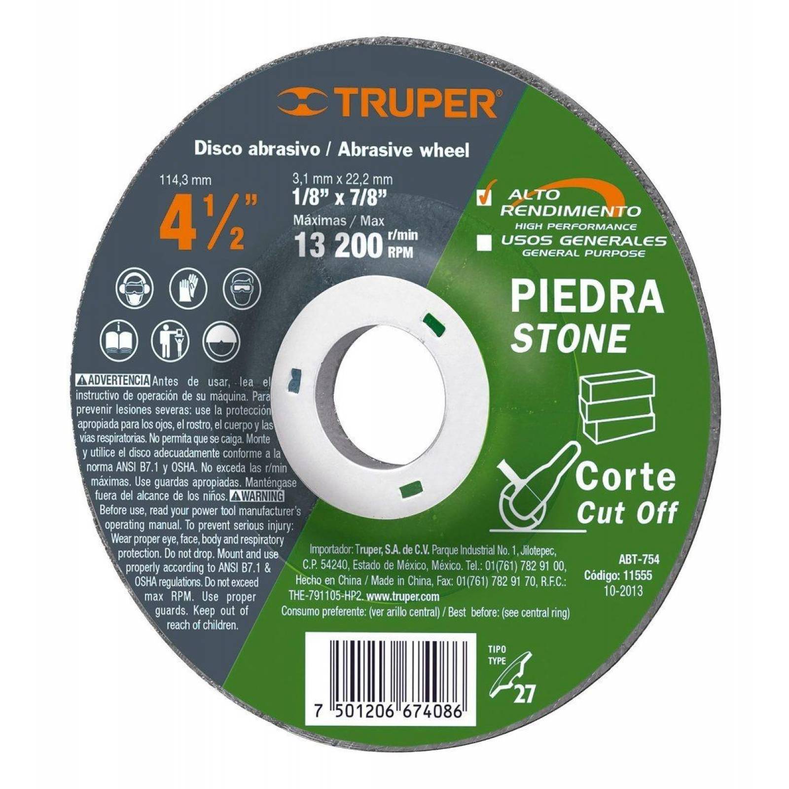 Disco Para Corte De Piedra Tipo 27