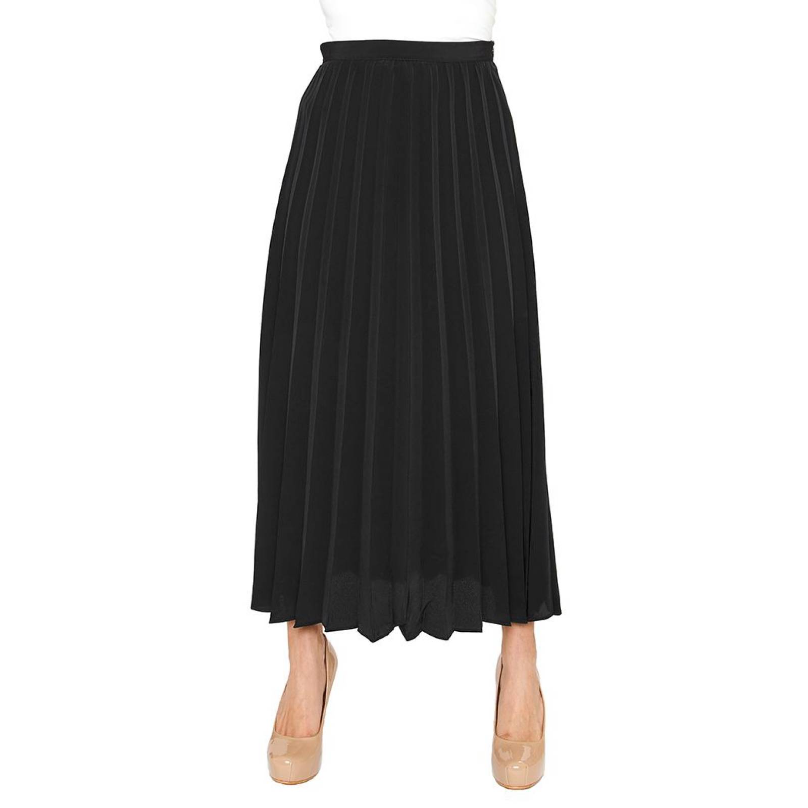 Falda Larga Tableada Casual Formal Negro Para Mujer