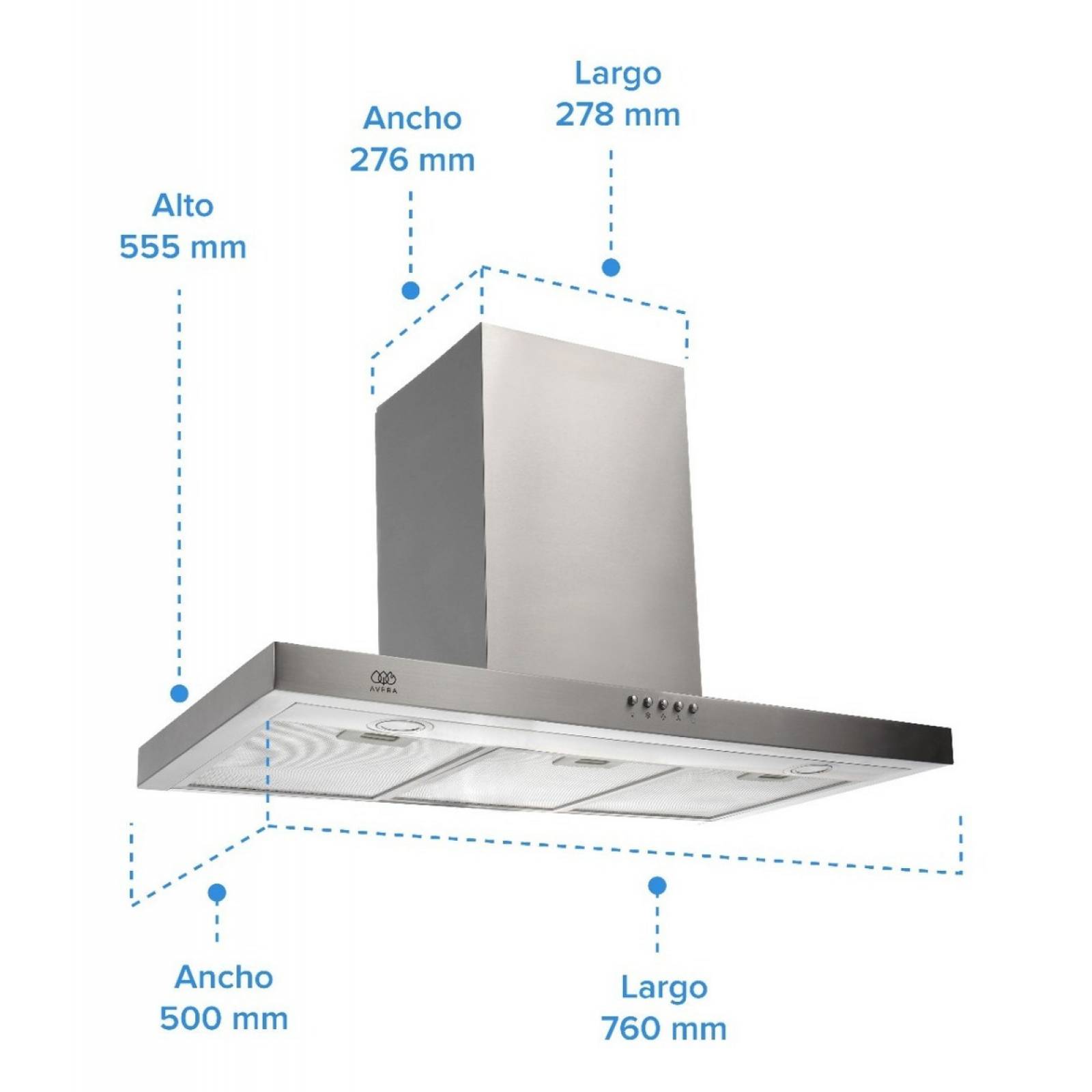 Campana De Cocina Extractora Cm De Acero Inoxidable Avera Cev B