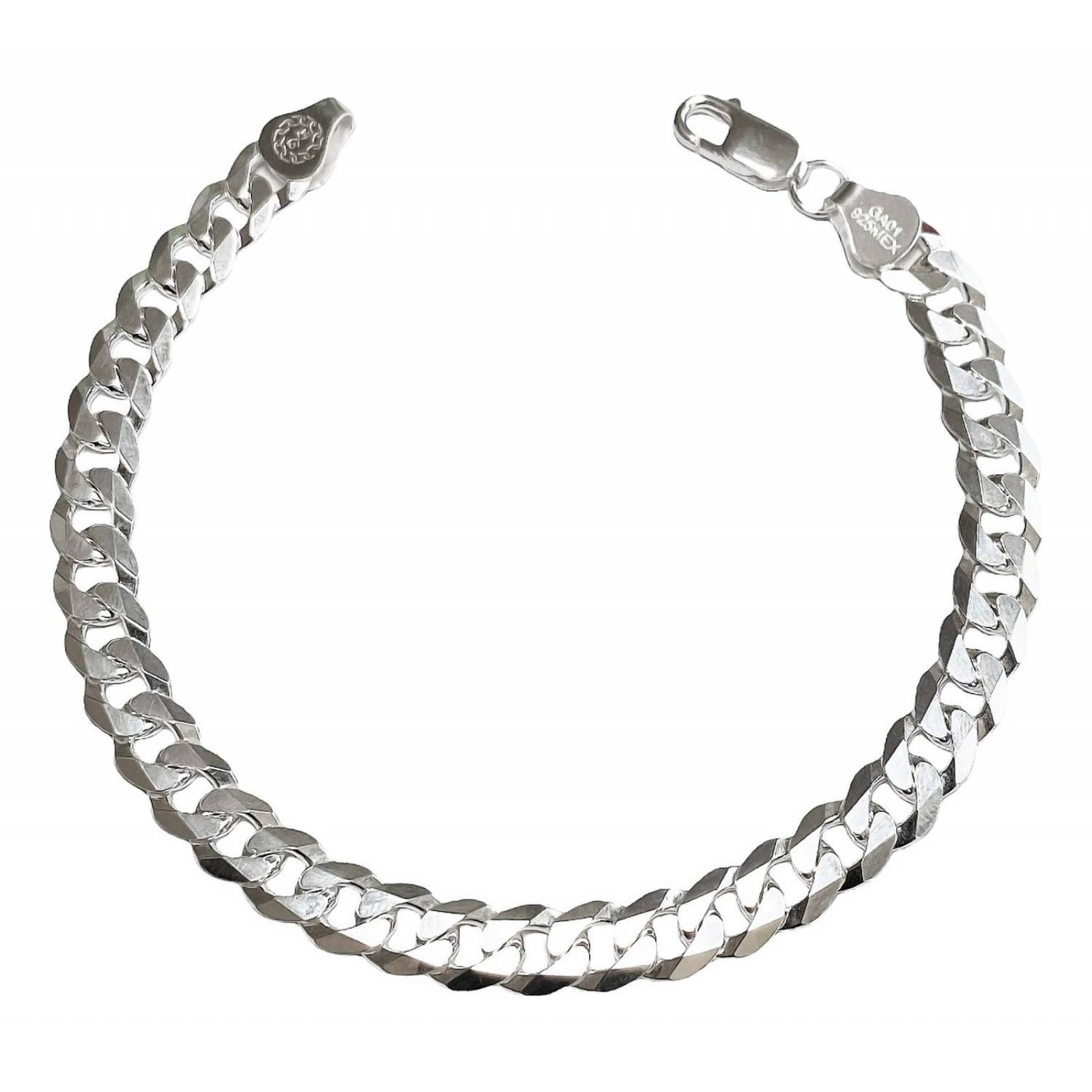 Esclava Gruesa Pulsera Hombre Cubana Barbada Plata 925 7 5mm Cerrado 8