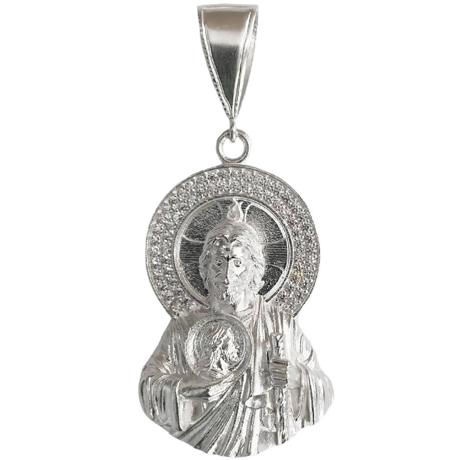 Dije Medalla Torso San Judas Tadeo Zirconias Plata 925 6 Cm Blanco 6 2