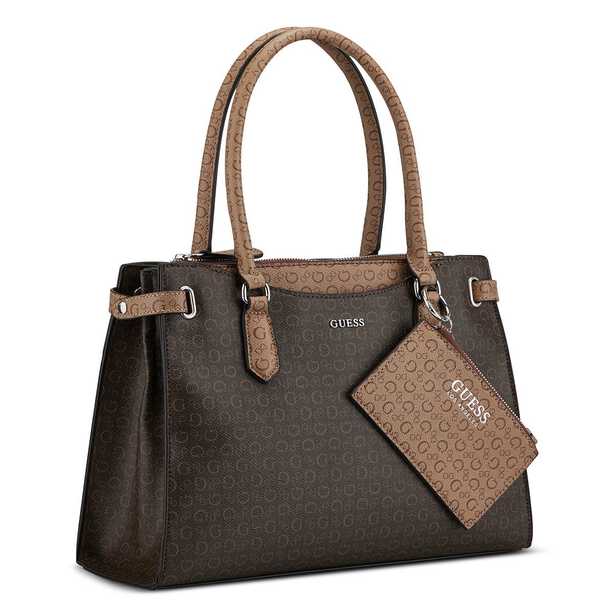 Bolsa Guess Factory Estilo Satchel En Color Café Obscuro Multi Modelo Sv884507-Cml