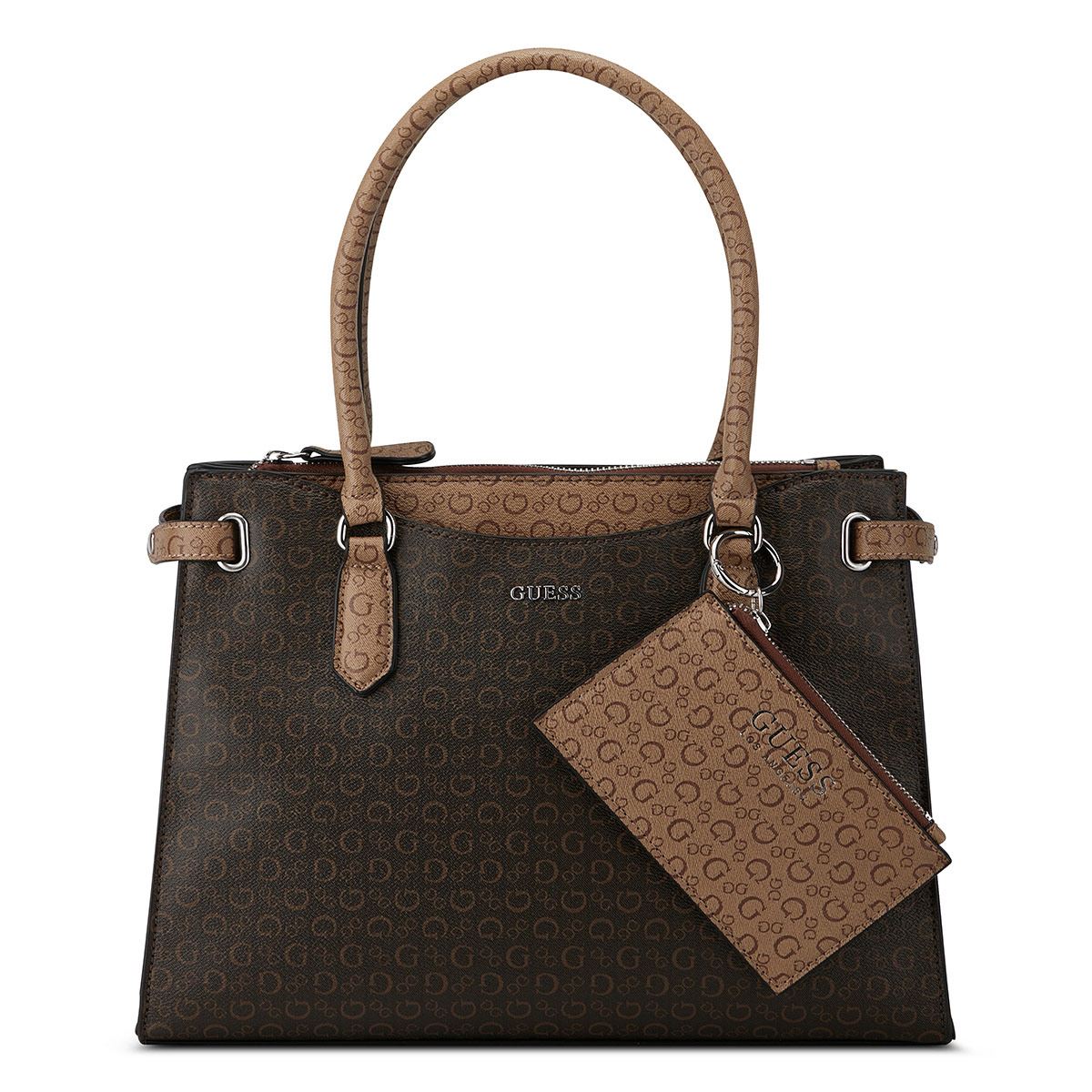 Bolsa Guess Factory Estilo Satchel En Color Café Obscuro Multi Modelo Sv884507-Cml