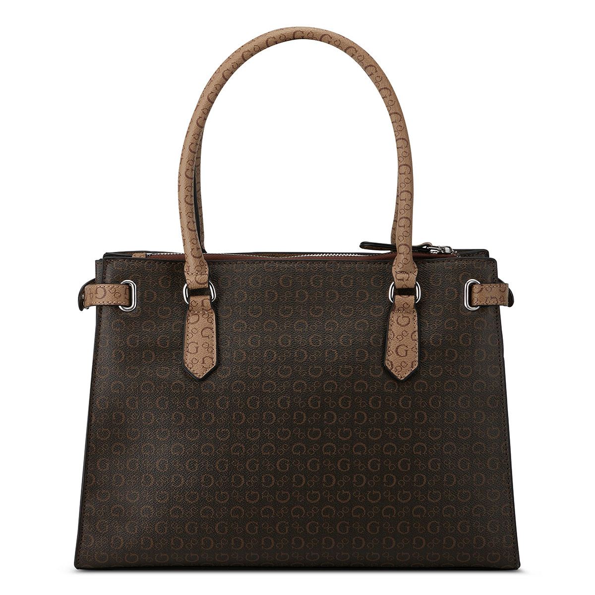 Bolsa Guess Factory Estilo Satchel En Color Café Obscuro Multi Modelo Sv884507-Cml