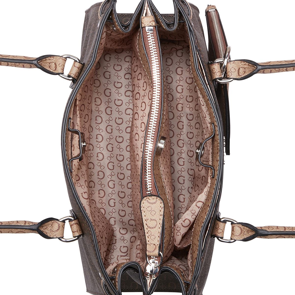 Bolsa Guess Factory Estilo Satchel En Color Café Obscuro Multi Modelo Sv884507-Cml