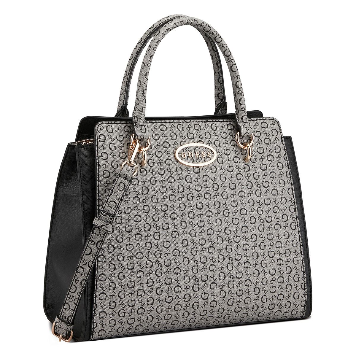 Bolsa Guess Factory Estilo Satchel En Color Negro Modelo Vg885606-Bla