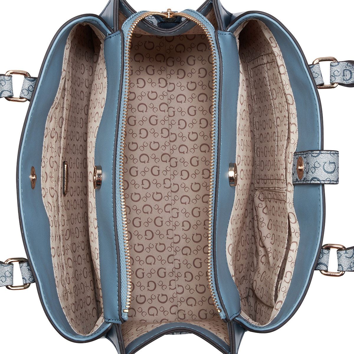 Bolsa Guess Factory Estilo Satchel En Color Azul Modelo Vy884005-Den