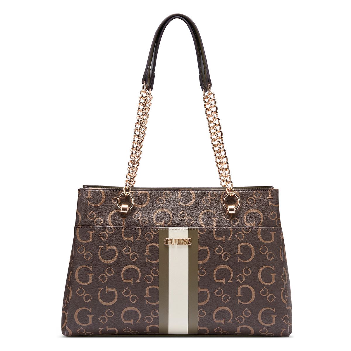 Bolsa Guess Factory Estilo Satchel En Color Café Obscuro Multi Modelo  Ag885606-Cml