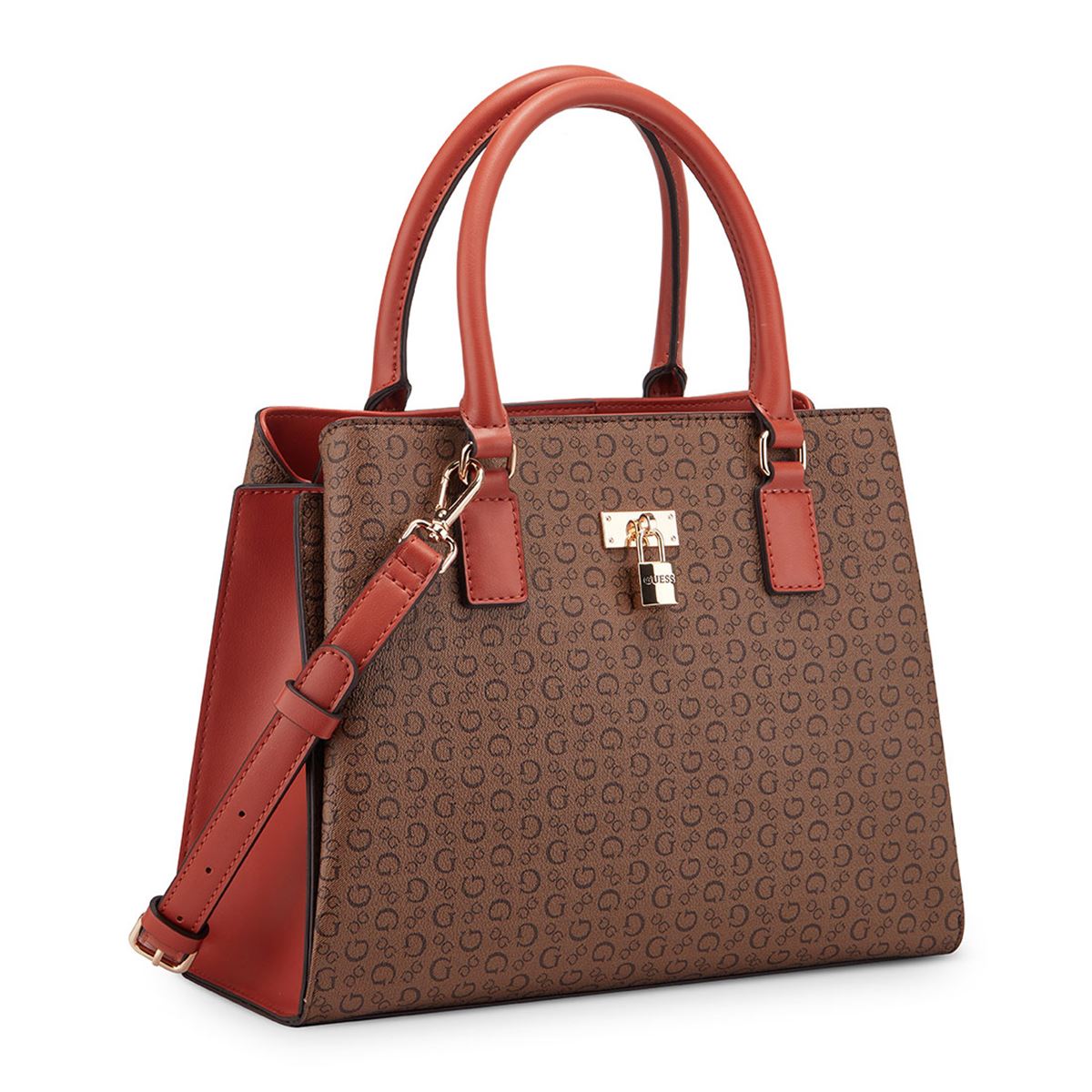 Bolsa Satchel En Color Café Medio Guess Factory