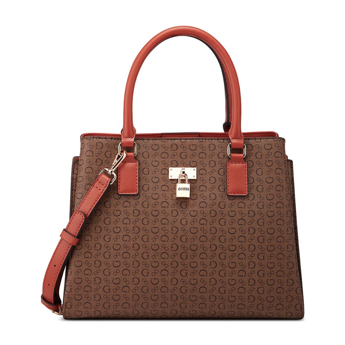 Bolsa Satchel En Color Café Medio Guess Factory