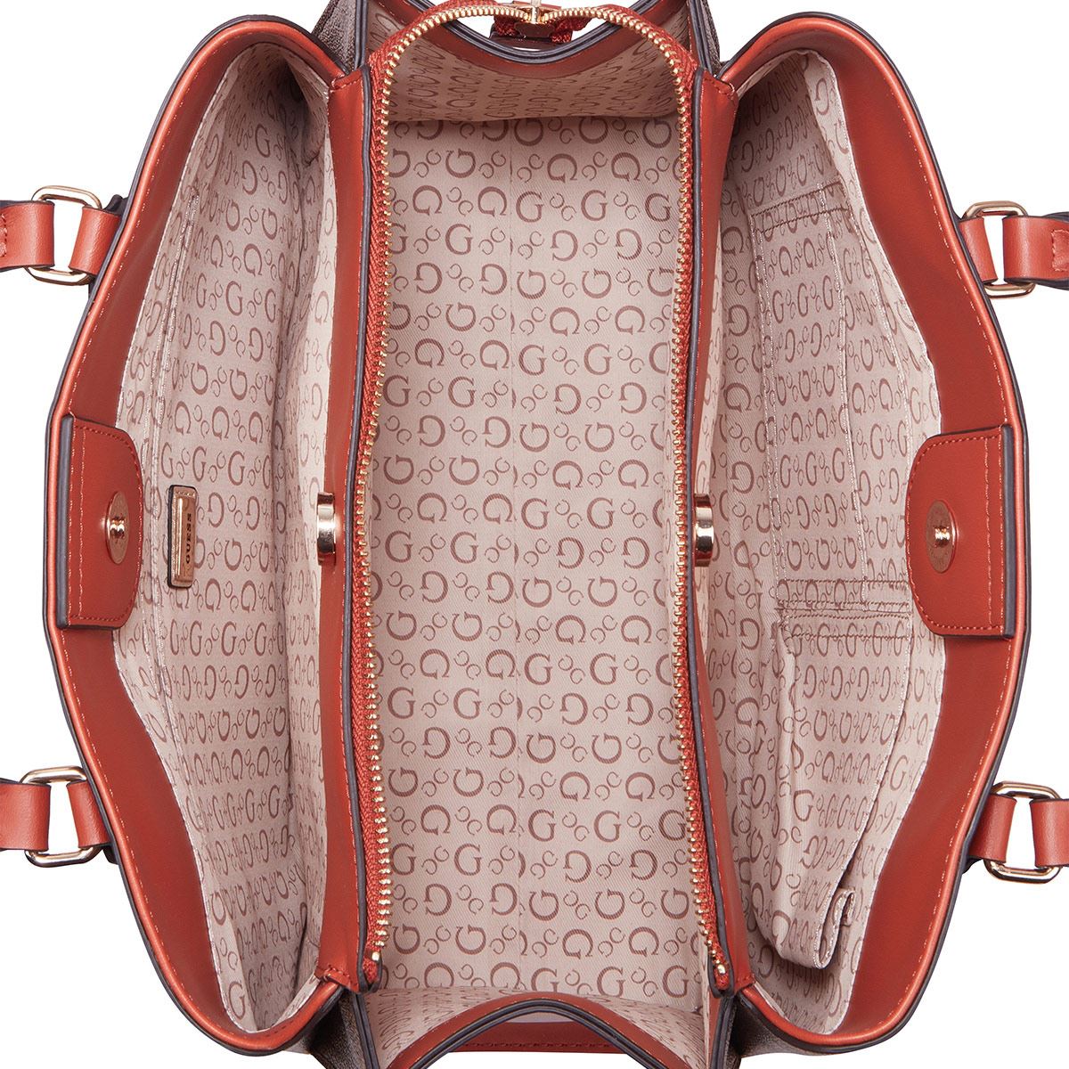 Bolsa Satchel En Color Café Medio Guess Factory