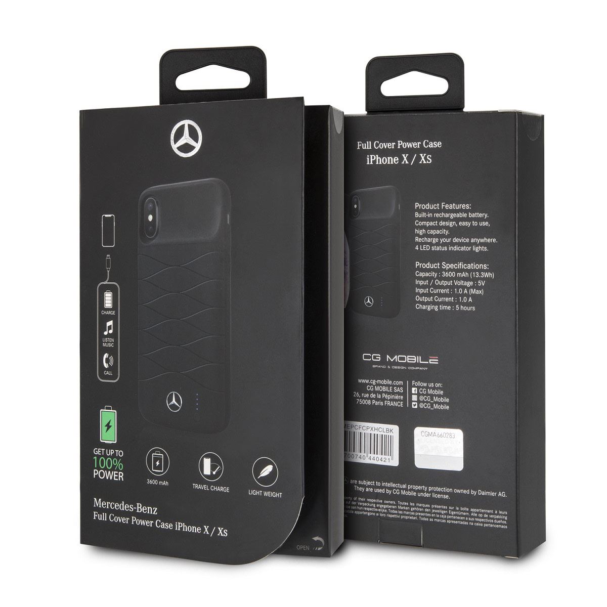 Funda con Batería 3600MHA para iPhone X Negro Mercedes Benz