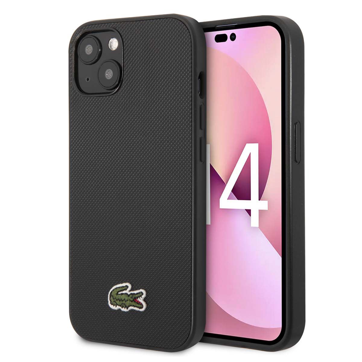 Funda Lacoste iphone 14 plus color negro tejido