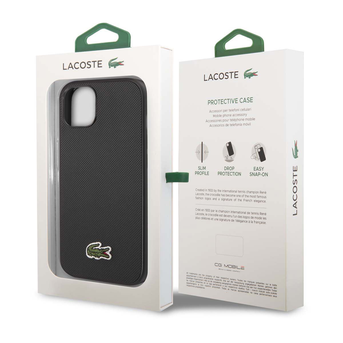 Funda Lacoste iphone 14 plus color negro tejido