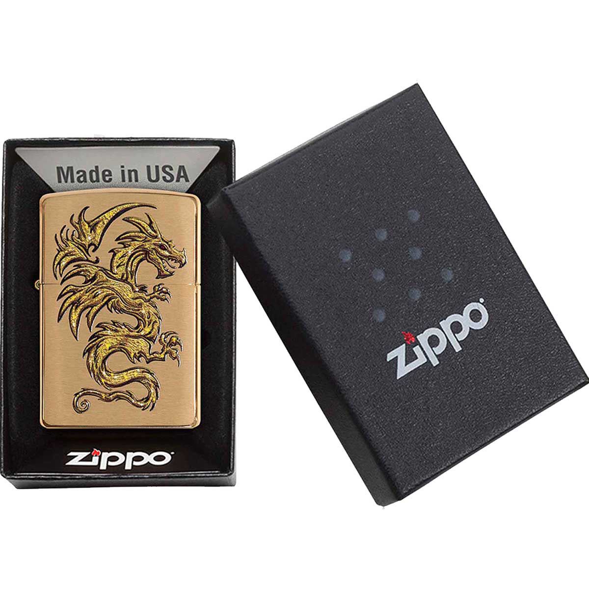 Encendedor Zippo Color Dorado Diseño Dragón