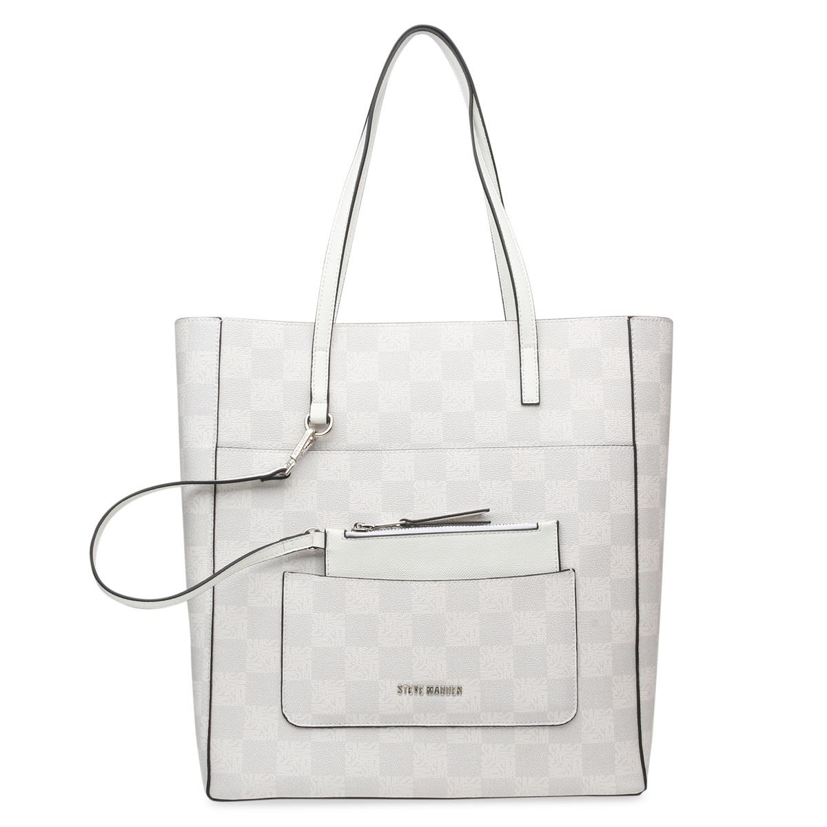 Bolso Steve Madden tote estampado cuadros color blanco bkimlogo