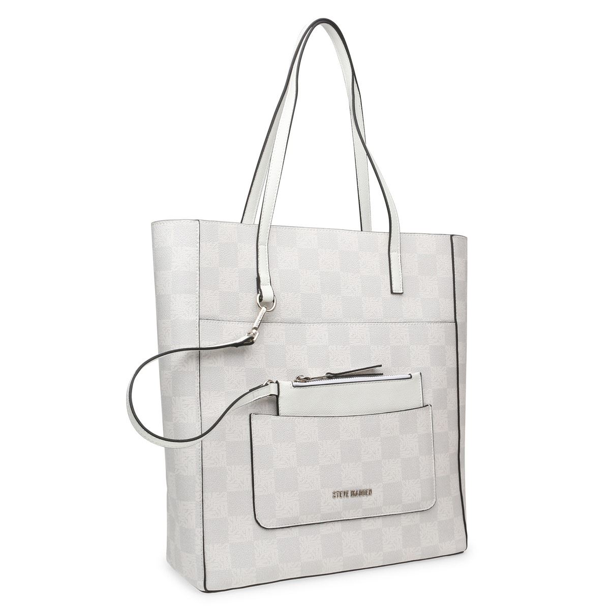 Bolso Steve Madden tote estampado cuadros color blanco bkimlogo