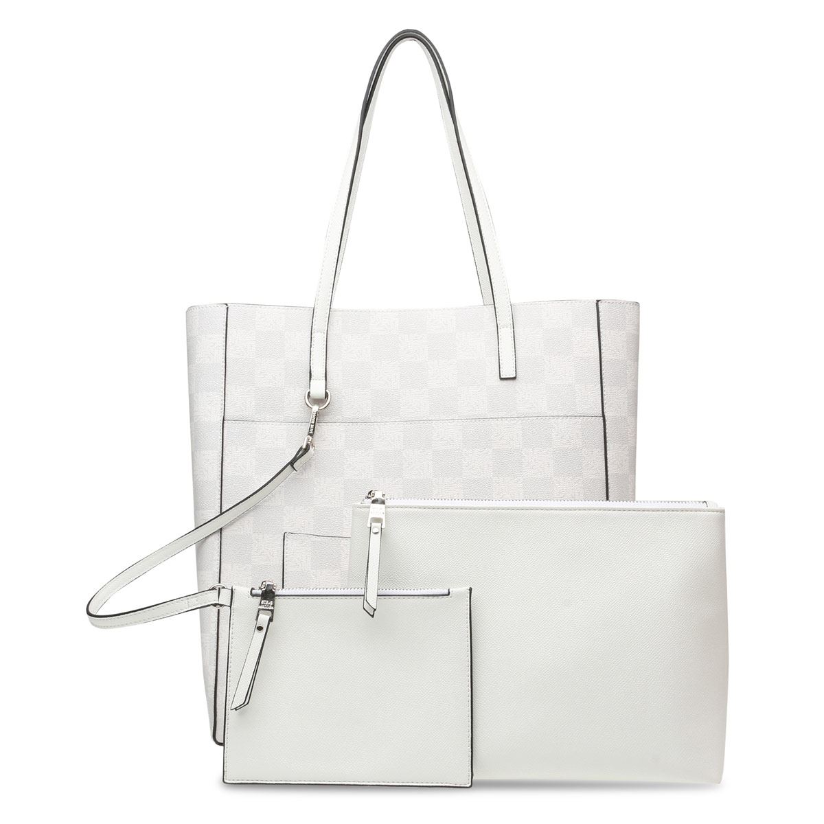 Bolso Steve Madden tote estampado cuadros color blanco bkimlogo