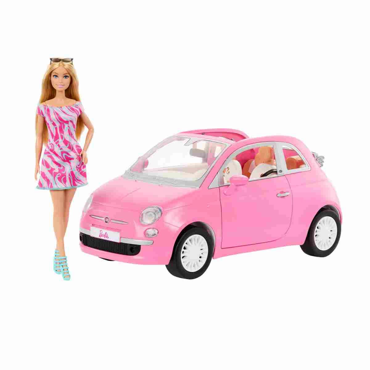 Barbie Vehículo Fiat Rosa y Muñeca