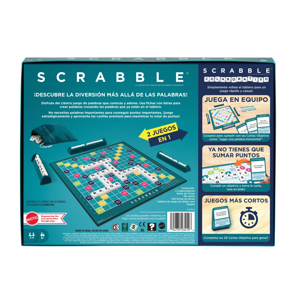 Scrabble - Juego de Mesa 2 en 1 con palabras- Mattel