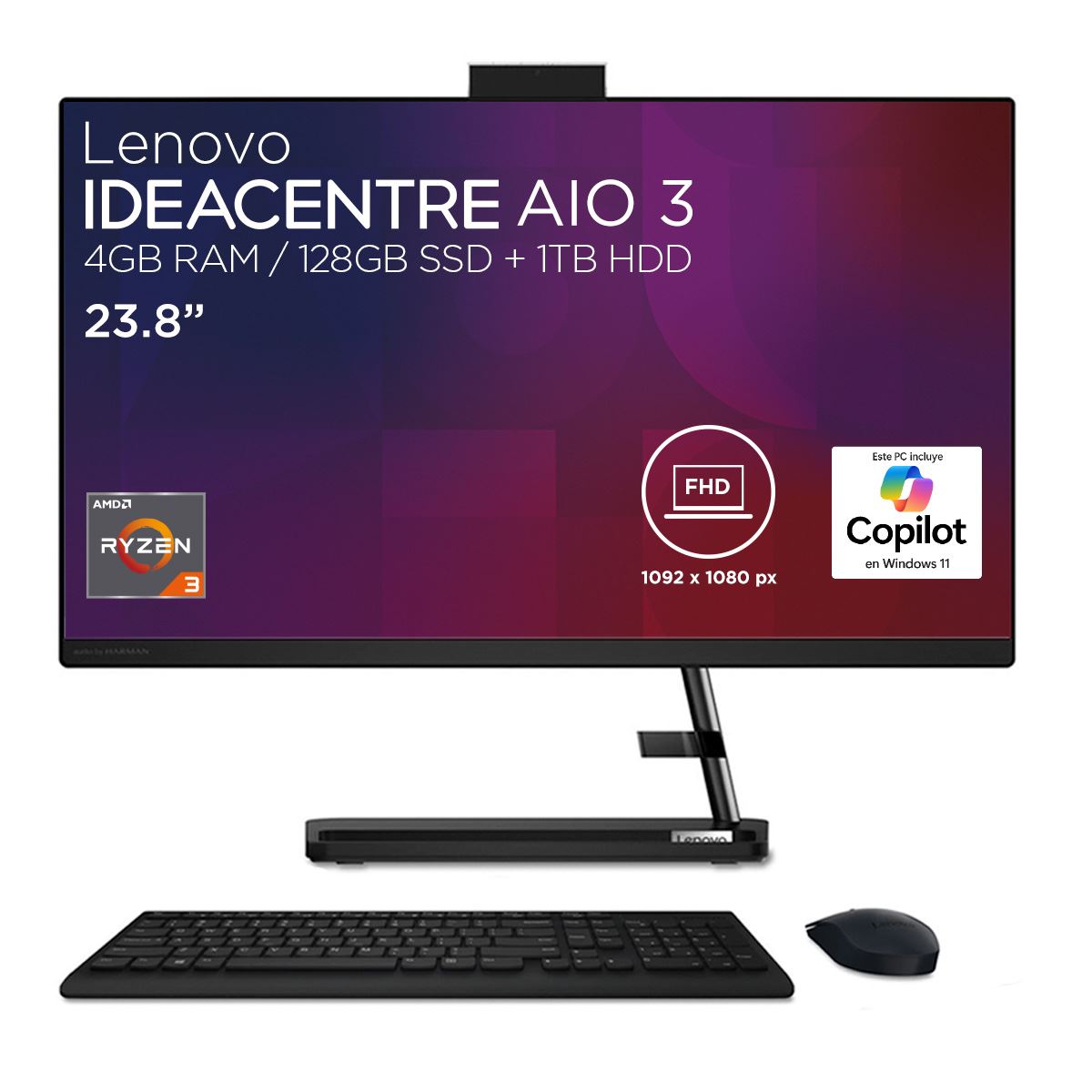 Desktop All In One Lenovo 3 24ADA6 Ryzen 3 4GB 128GB SSD + 1TB HDD + Tableta 8"