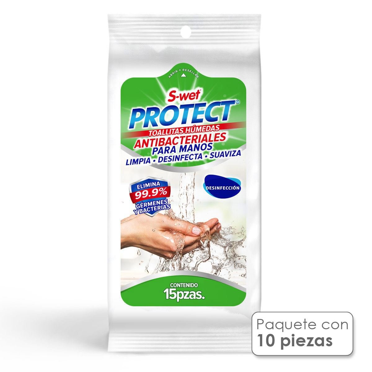 Paquete con 15 Toallas Antibacteriales S-Wet Protect