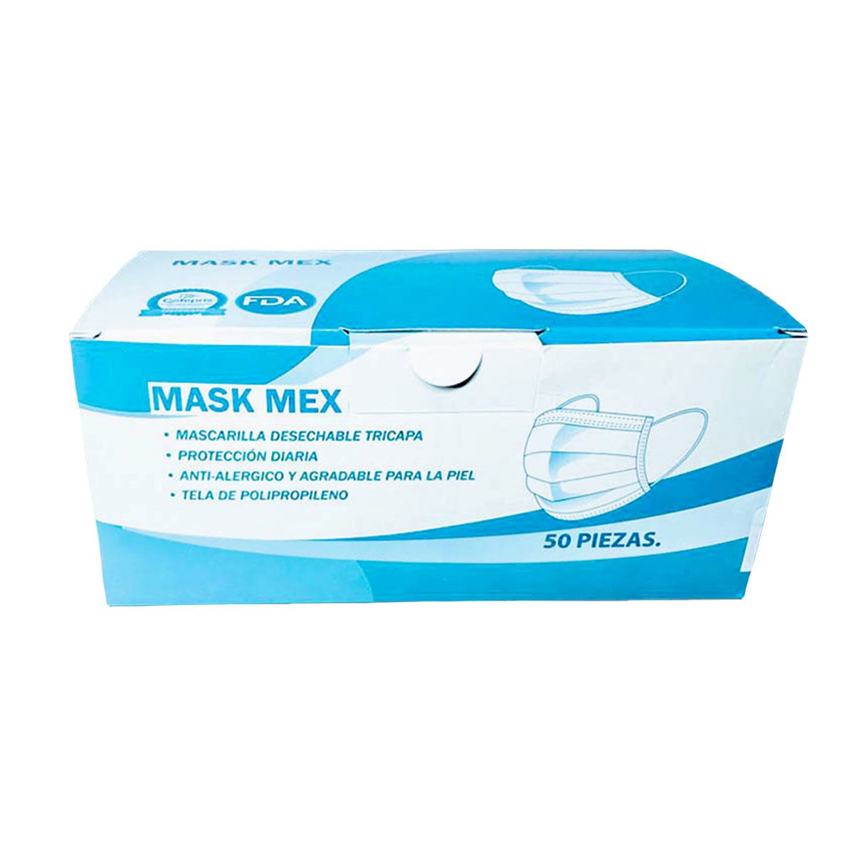 Cubrebocas tricapa azul 50 pzas