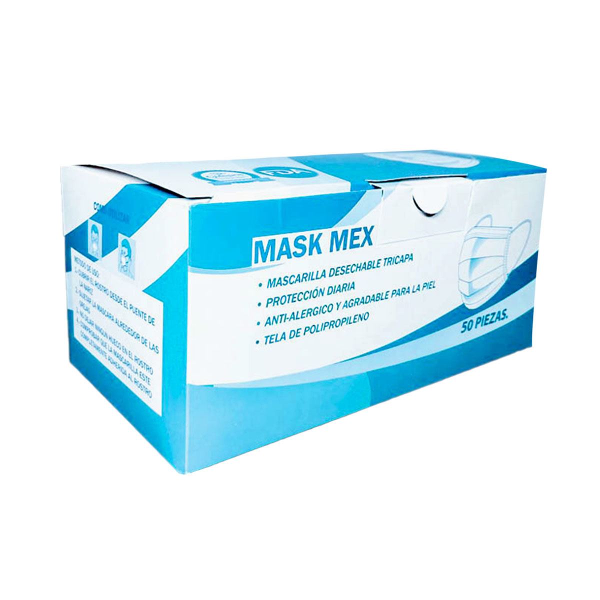 Cubrebocas tricapa azul 50 pzas