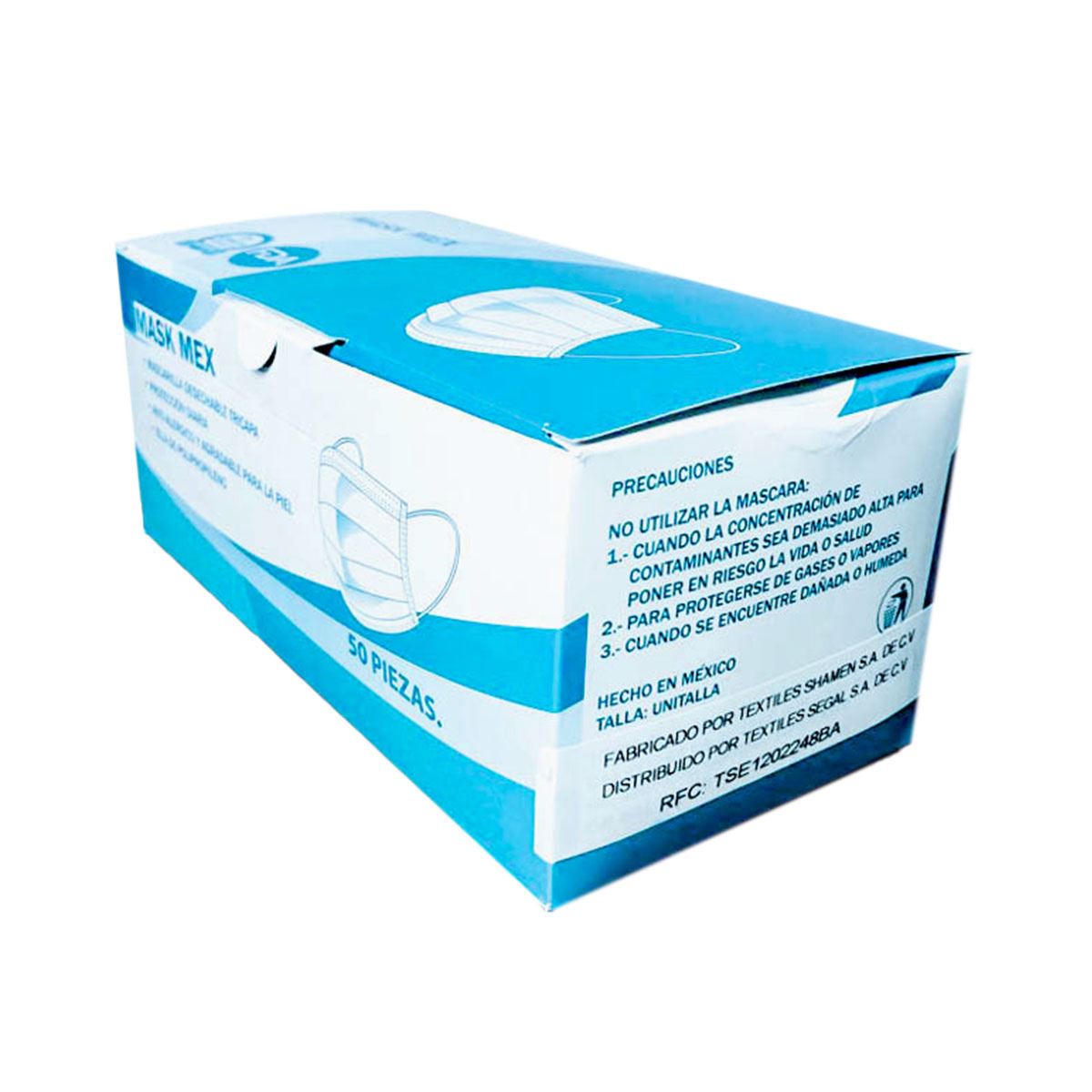 Cubrebocas tricapa azul 50 pzas