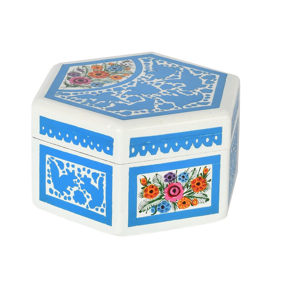 Caja hexagonal azul