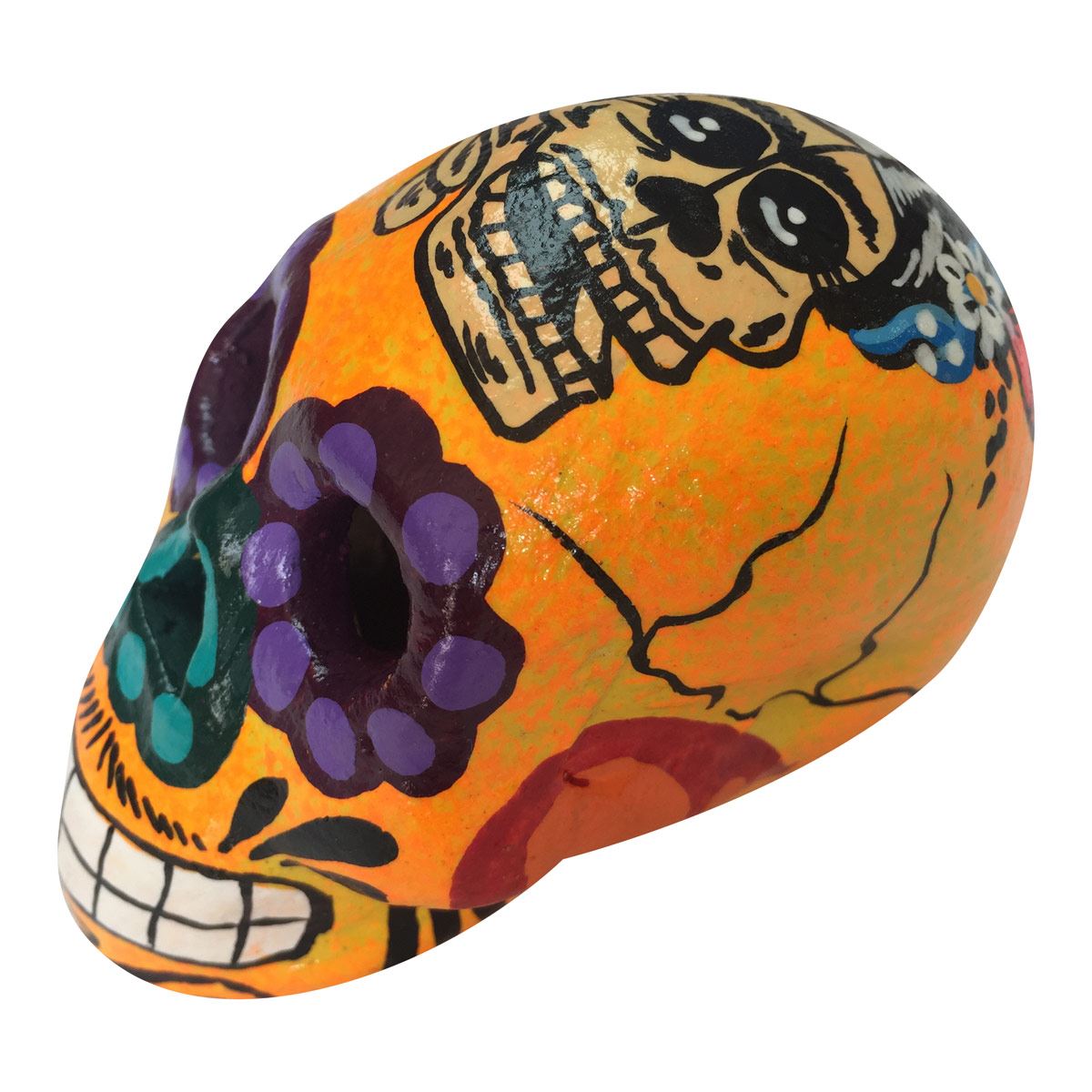 Calavera de barro con catrina pinta