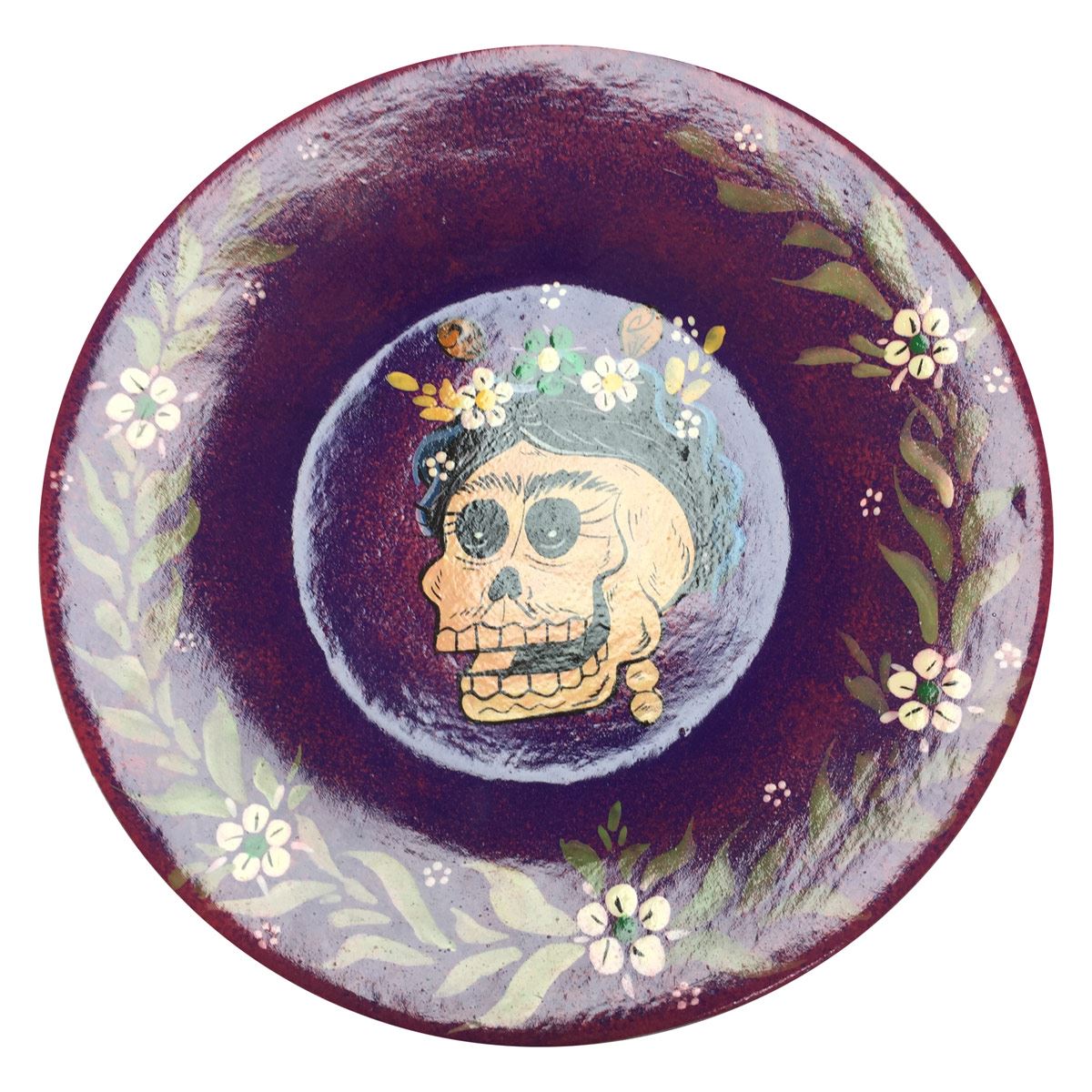 Plato de barro decorado con catrina