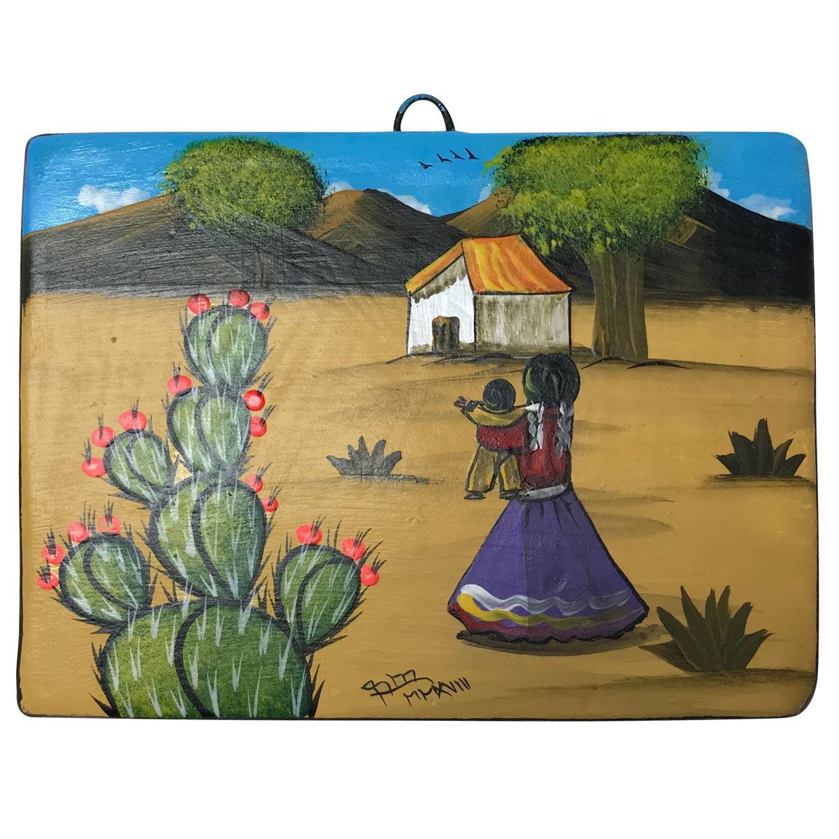 Cuadro de barro pintado a mano - Artesanía