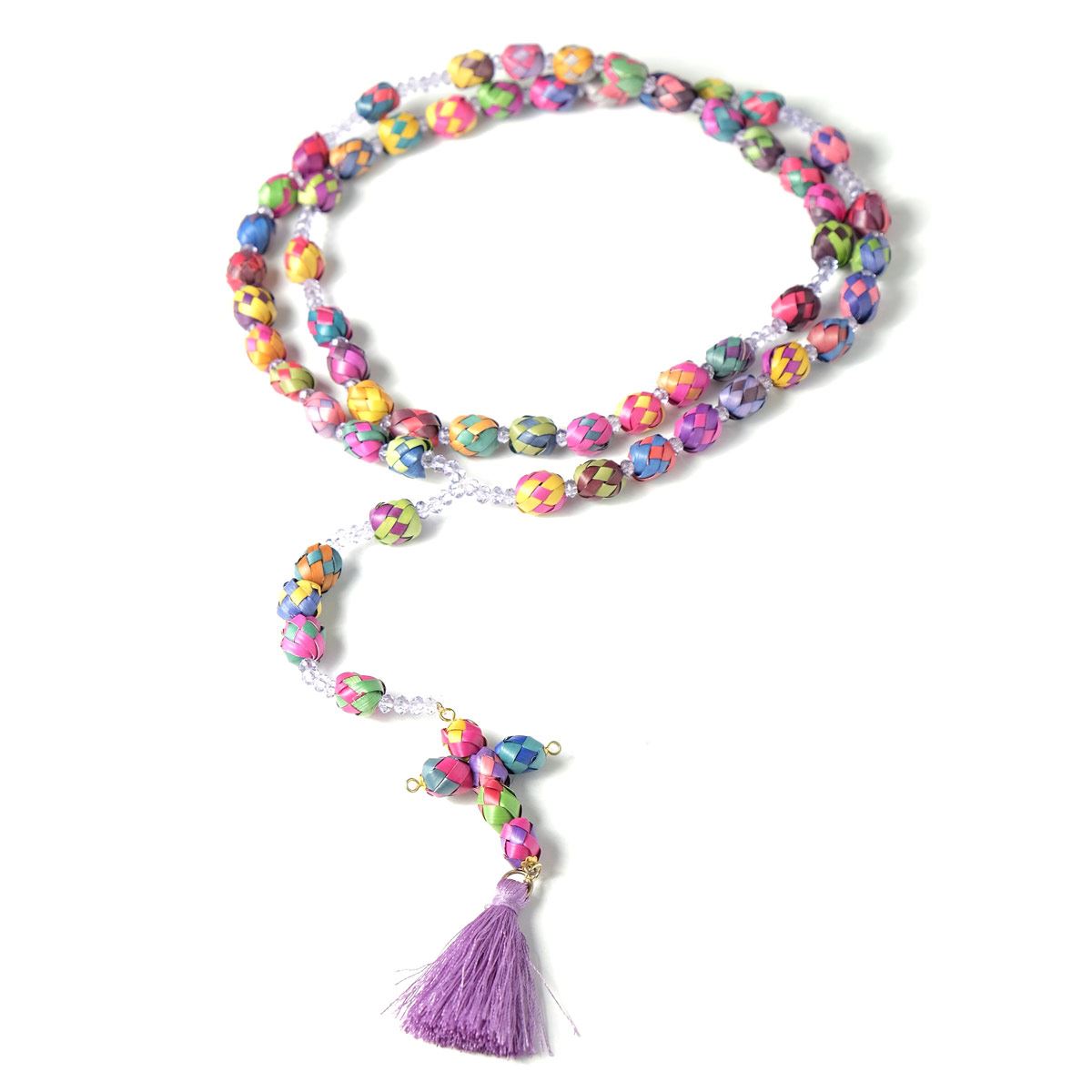 Rosario de palma con chaquira en varios colores