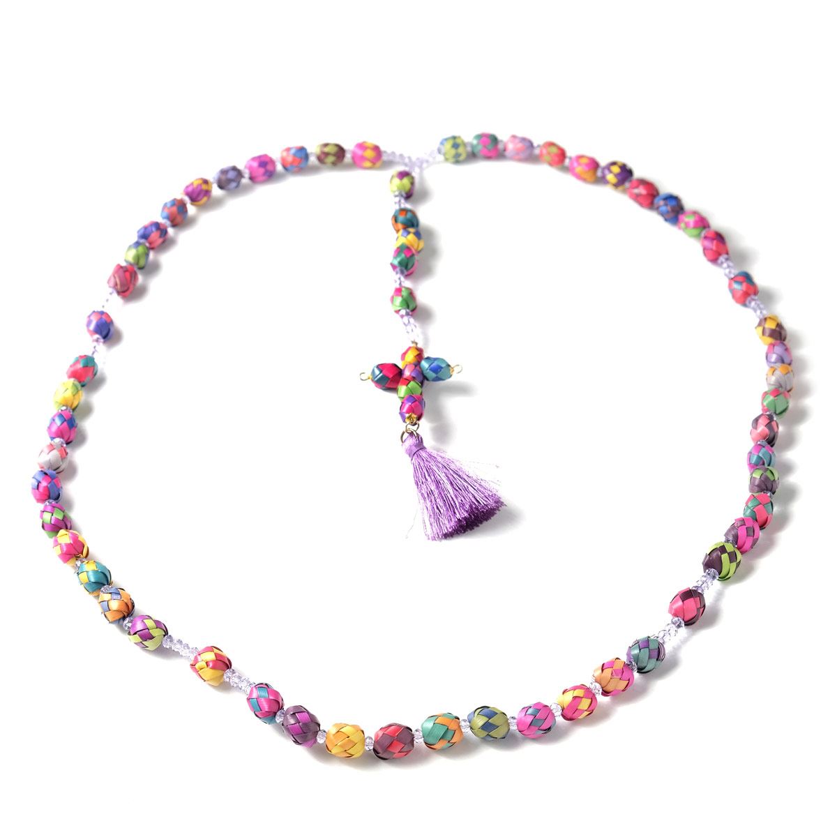 Rosario de palma con chaquira en varios colores