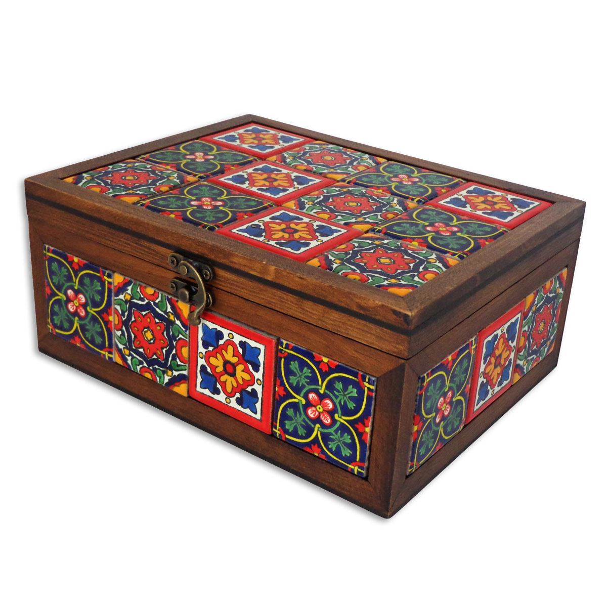 Caja Madera Con Azulejos Y Alhajero Removible