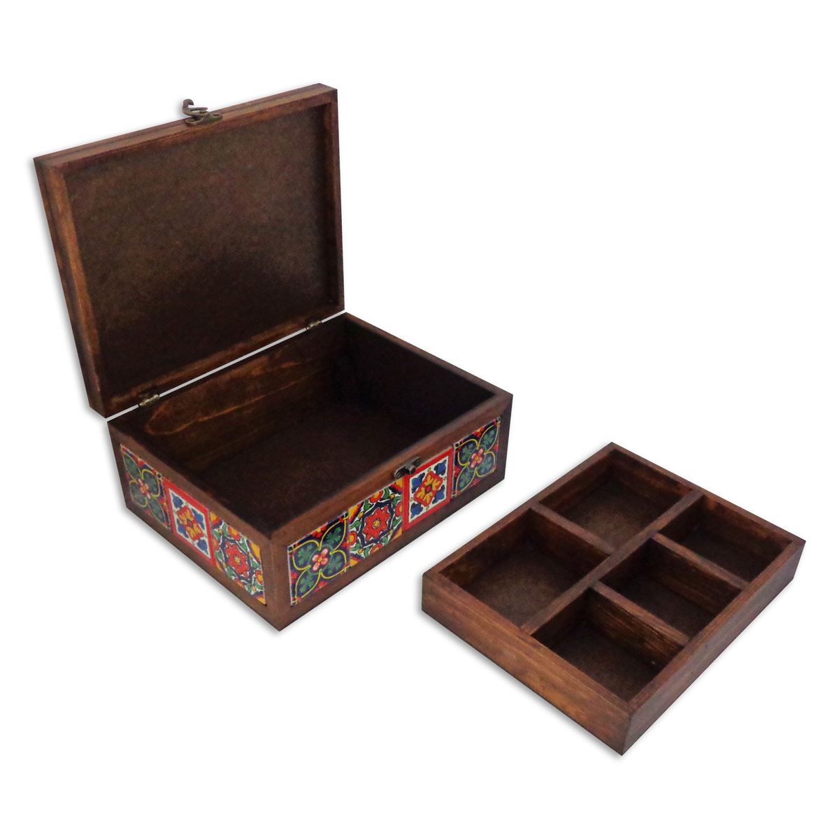 Caja Madera Con Azulejos Y Alhajero Removible